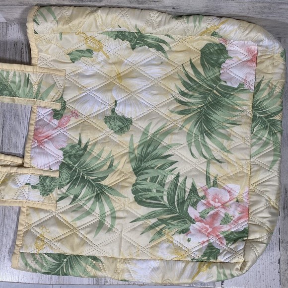 Homemade Quilted Tote Bag Reusable Shopping GrannyCore Yellow Tropical Flowers - Picture 3 of 8